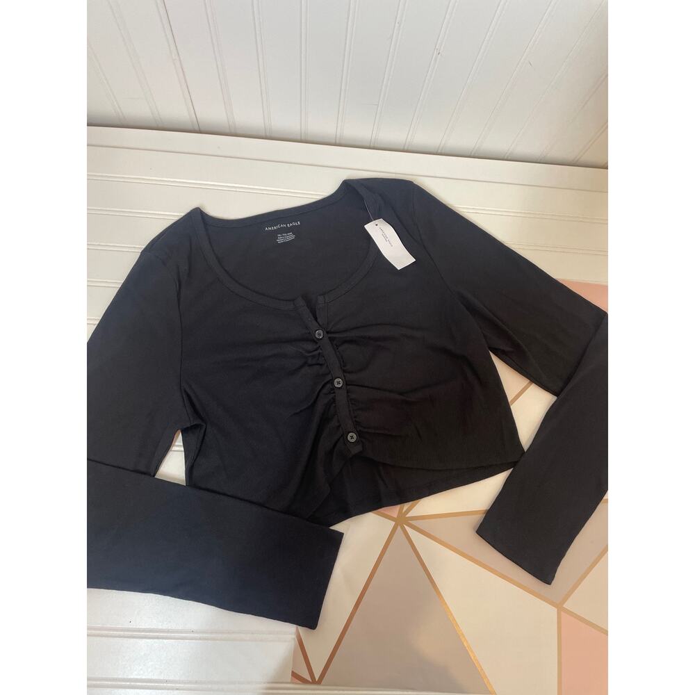 NWT Aerie Tan Ribbed Cropped Tank & American Eagle Black Ribbed Tee Bundle XXL - Picture 7 of 10
